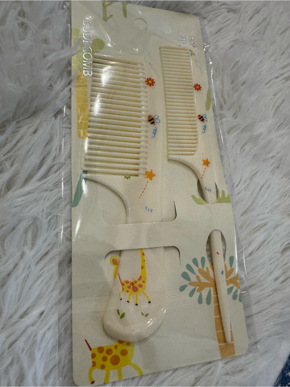 Kids Cream Safari Hair Brush & Comb Set